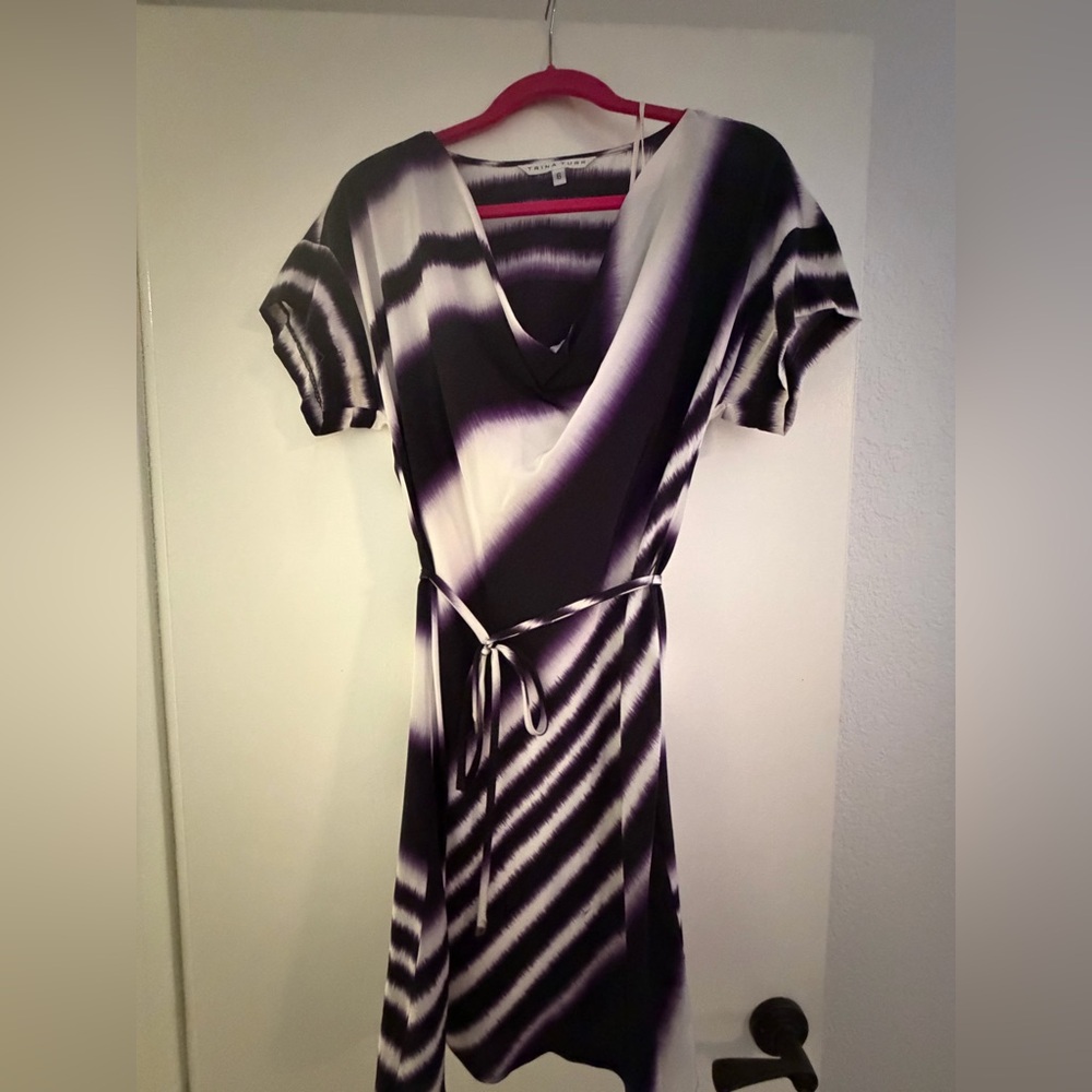Trina Turk Black, Purple, White Patterned Midi Dress